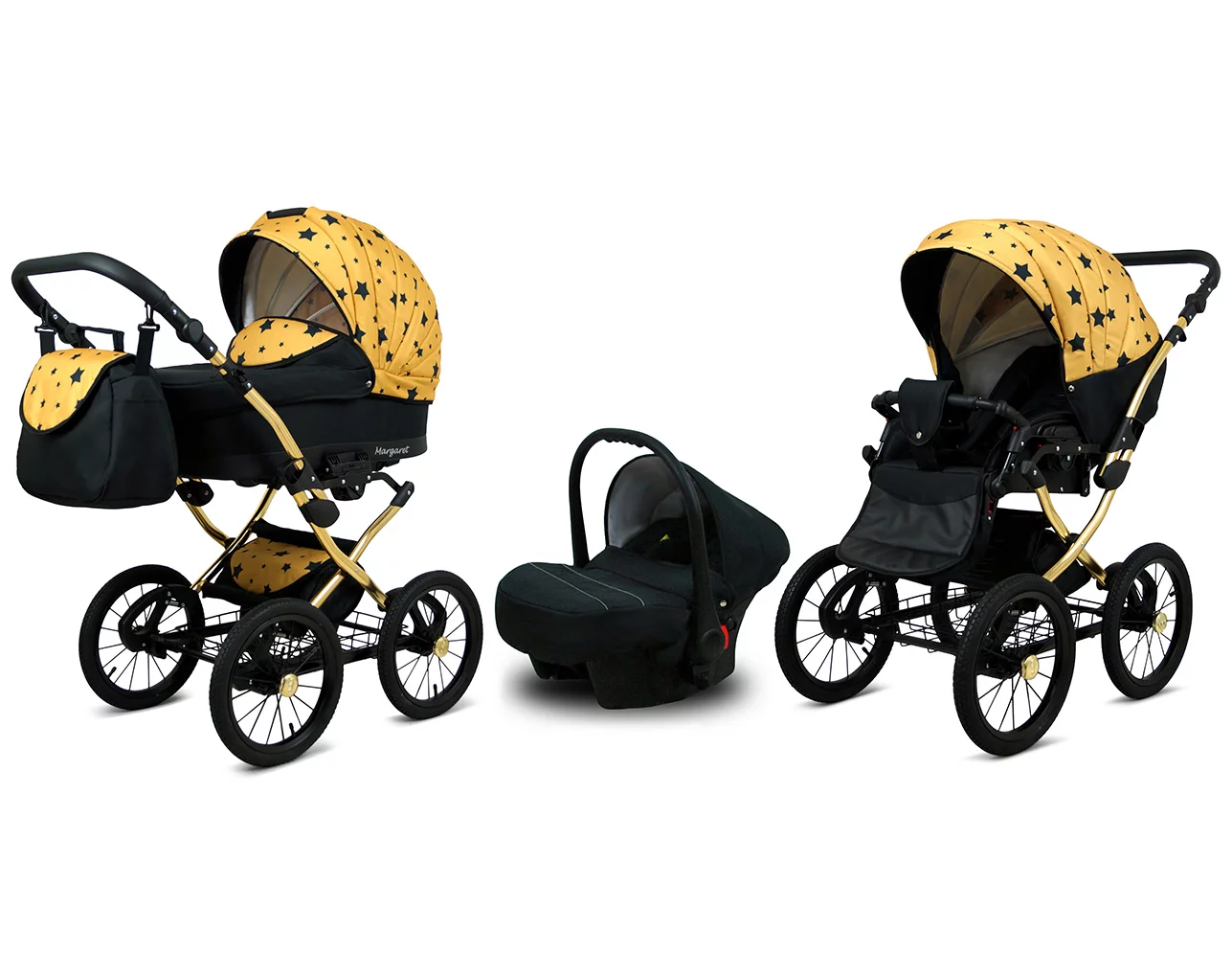 3 in 1 Luxury Stroller and Car Seat - Margaret Gold Pram Pushchair and Car seat by Babylux- In Gold Star