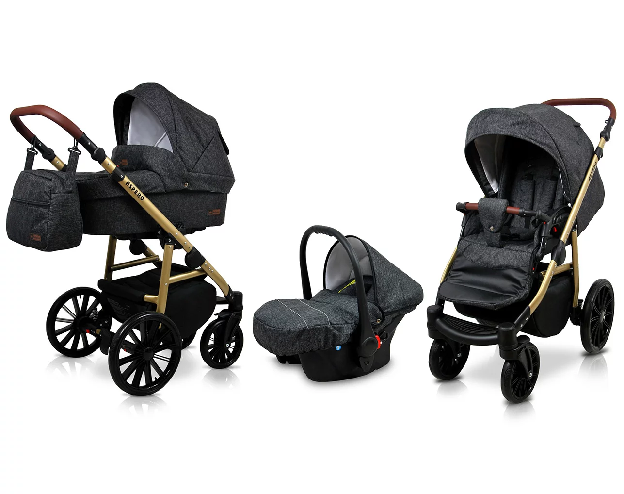3 in 1 Luxury Stroller and Car Seat - Aspero Pram Pushchair and Car seat by Babylux- In Black Flex
