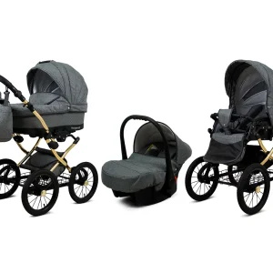 3 in 1 Luxury Stroller and Car Seat - Margaret Gold Pram Pushchair and Car seat by Babylux- In Gray Flex