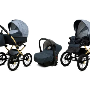 3 in 1 Luxury Stroller and Car Seat - Margaret Gold Pram Pushchair and Car seat by Babylux- In Grey Magic