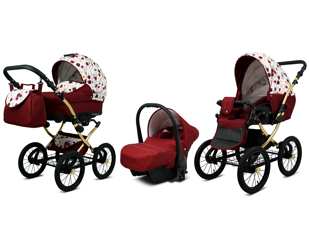 3 in 1 Luxury Stroller and Car Seat - Margaret Gold Pram Pushchair and Car seat by Babylux- In Meadow Flowers