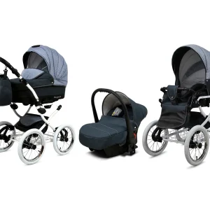 3 in 1 Luxury Stroller and Car Seat - Margaret White Pram Pushchair and Car seat by Babylux- In Magic Gray