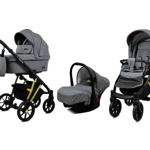 3 in 1 Luxury Stroller and Car Seat - Marlux Magnetic Pram Pushchair and Car seat by Babylux- In Grey Flex