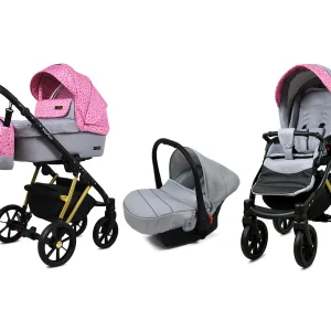 3 in 1 Luxury Stroller and Car Seat - Marlux Magnetic Pram Pushchair and Car seat by Babylux- In Small Roses Of Pink