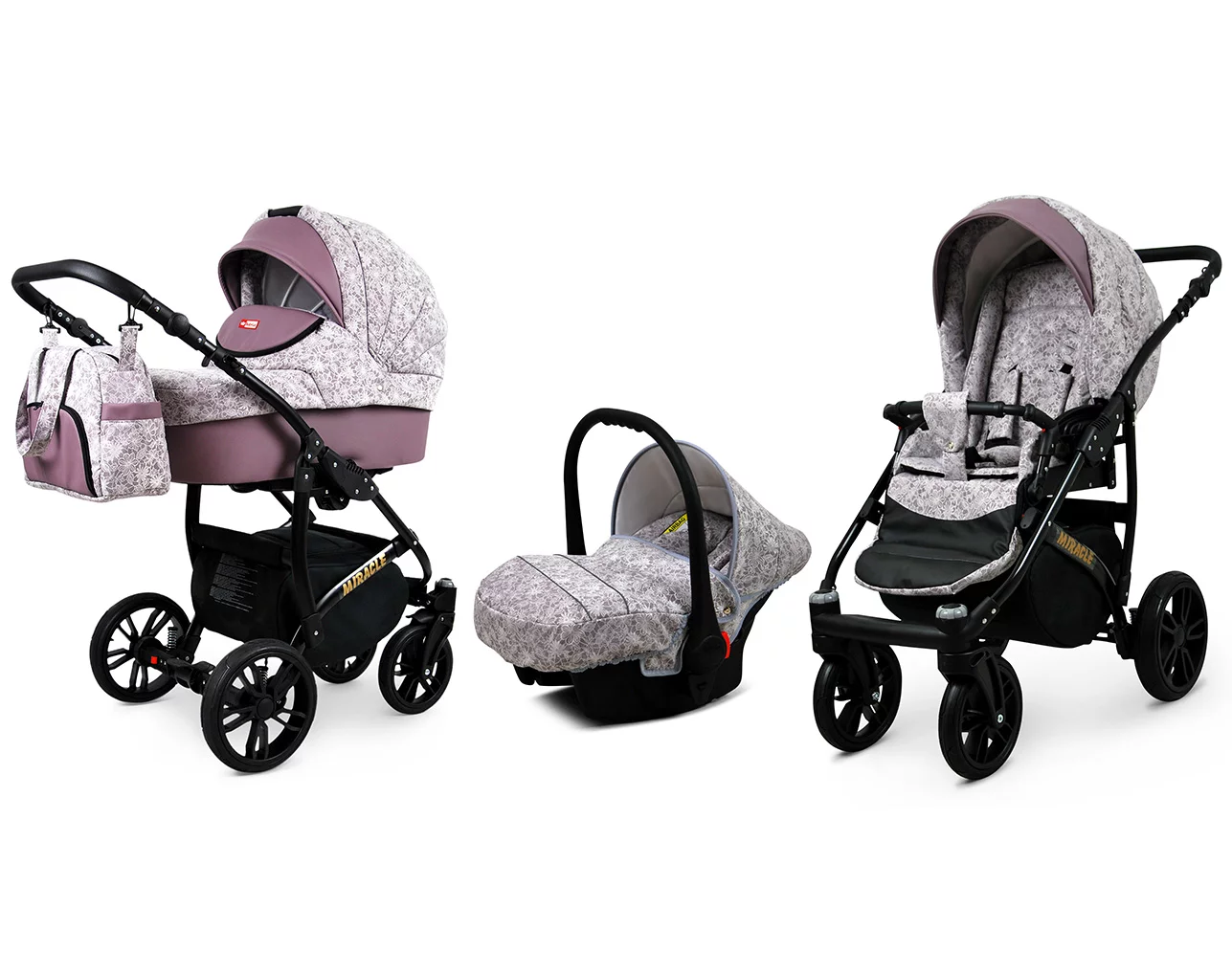 3 in 1 Luxury Stroller and Car Seat - Miracle Pram Pushchair and Car seat by Babylux- In Misty Violet