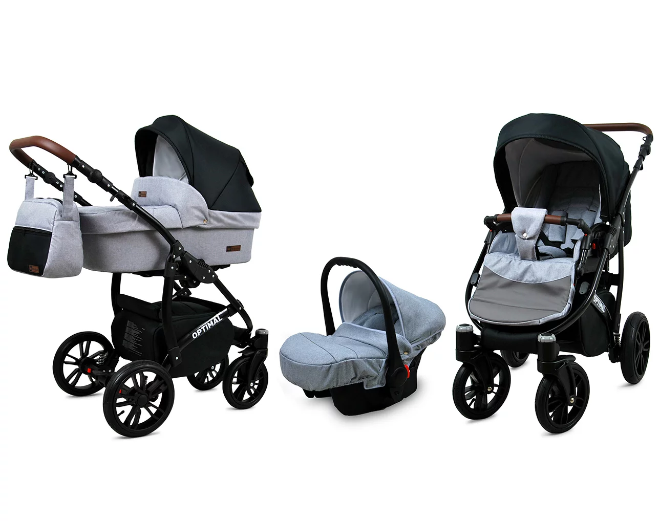 3 in 1 Luxury Stroller and Car Seat - Optimal Pram Pushchair and Car seat by Babylux- In Silver Flex Black