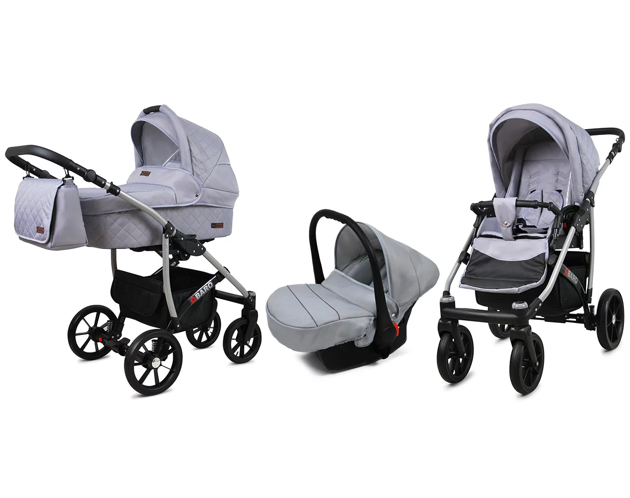 3 in 1 Luxury Stroller and Car Seat - Qbaro Pram Pushchair and Car seat by Babylux- In Silver