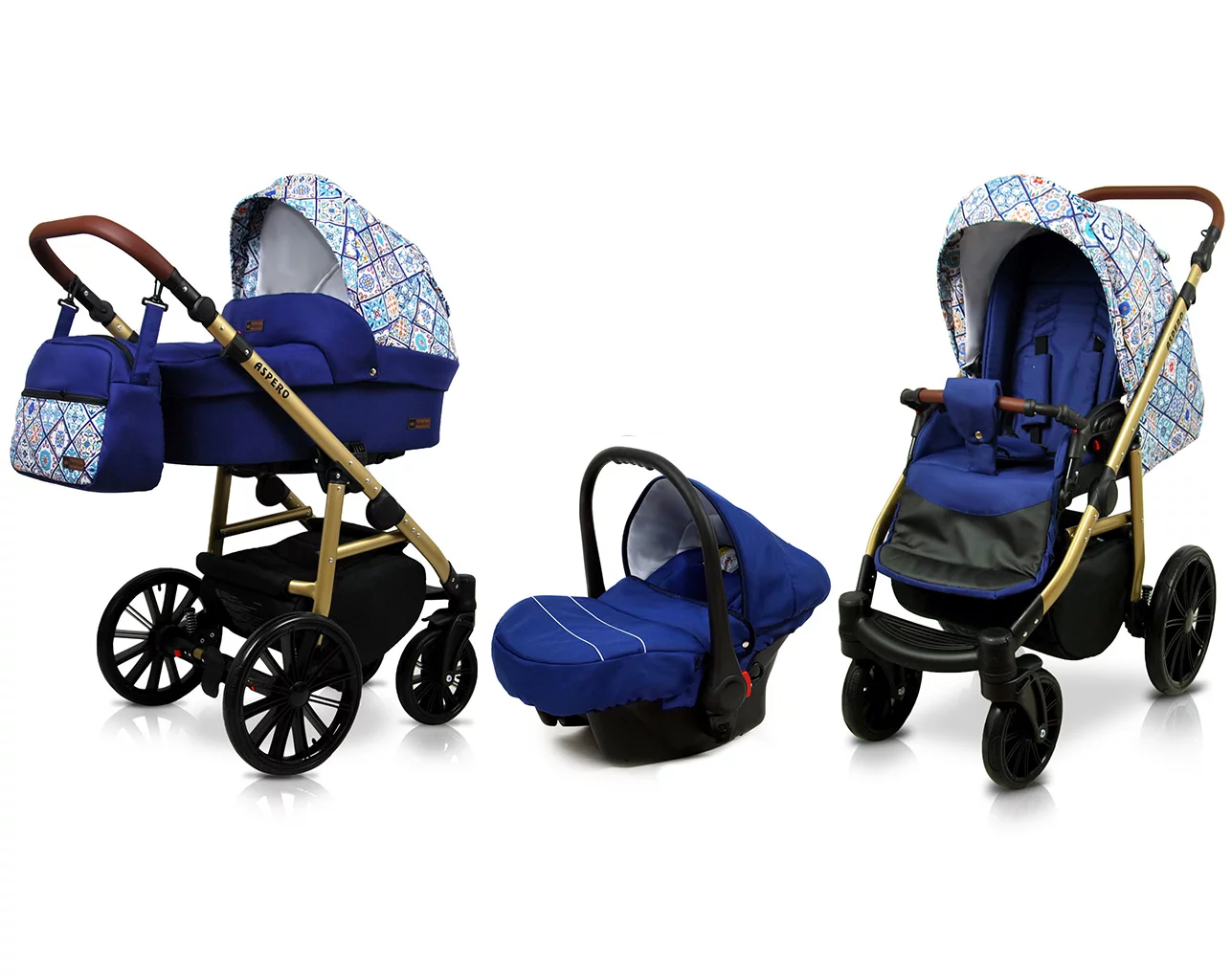 3 in 1 Luxury Stroller and Car Seat - Aspero Pram Pushchair and Car seat by Babylux- In Portuguese Tiles