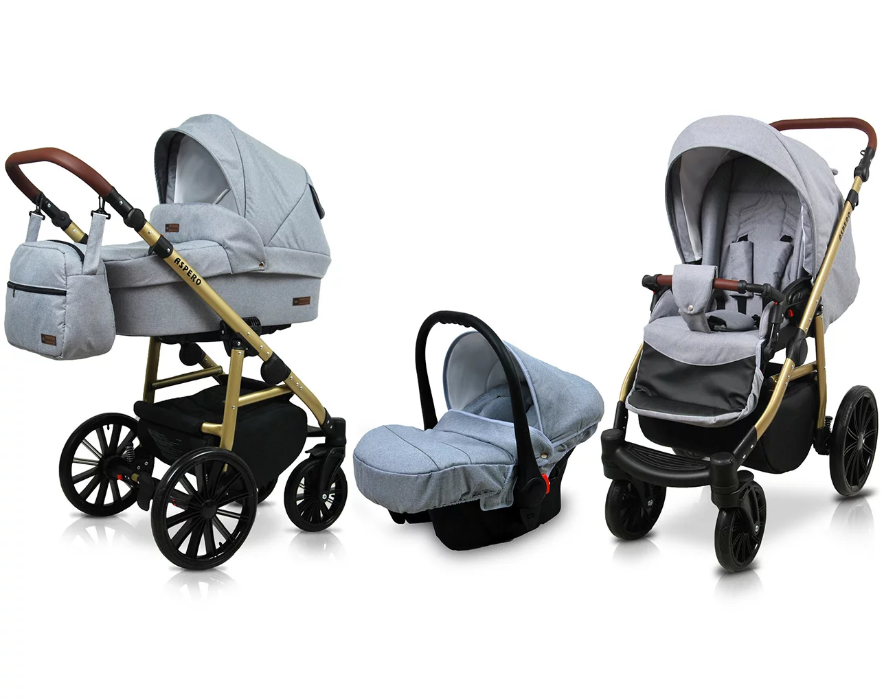 3 in 1 Luxury Stroller and Car Seat - Aspero Pram Pushchair and Car seat by Babylux- In Silver Flex