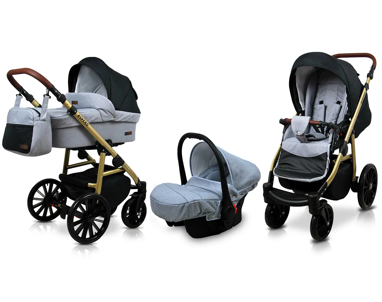 3 in 1 Luxury Stroller and Car Seat - Aspero Pram Pushchair and Car seat by Babylux- In Silver Flex Black