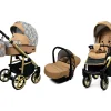 3 in 1 Luxury Stroller and Car Seat - Color Lux Pram Pushchair and Car seat by Babylux- In Gold Houndstooth
