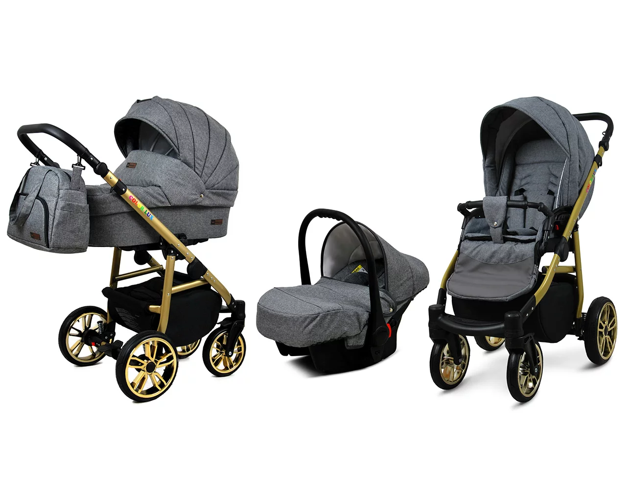 3 in 1 Luxury Stroller and Car Seat - Color Lux Pram Pushchair and Car seat by Babylux- In Grey Flex