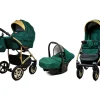 3 in 1 Luxury Stroller and Car Seat - Gold Lux Pram Pushchair and Car seat by Babylux- In Bottle Green