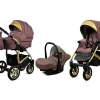 3 in 1 Luxury Stroller and Car Seat - Gold Lux Pram Pushchair and Car seat by Babylux- In Mocha