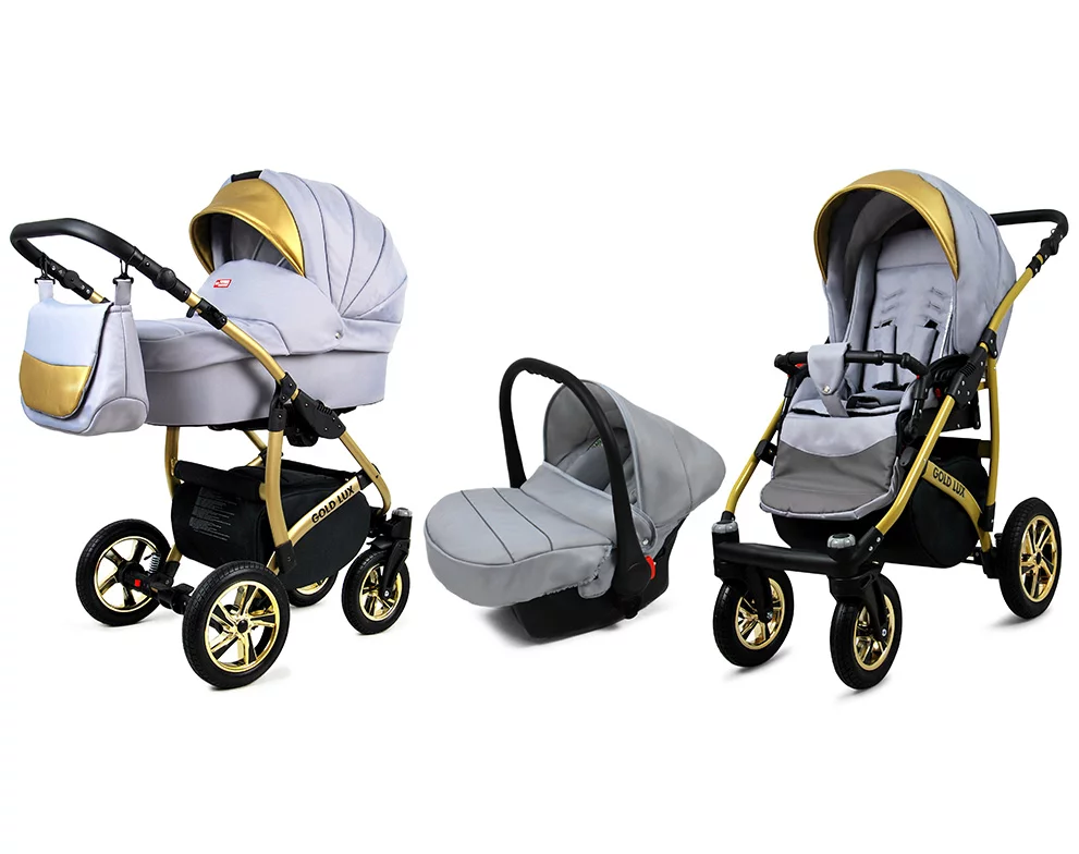 3 in 1 Luxury Stroller and Car Seat - Gold Lux Pram Pushchair and Car seat by Babylux- In Silver