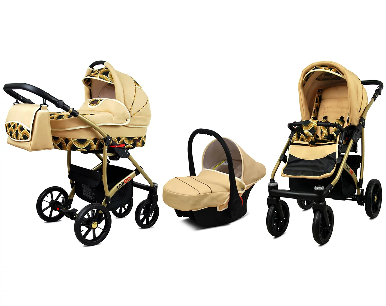 3 in 1 Luxury Stroller and Car Seat - Largo Pram Pushchair and Car seat by Babylux- In Gold Rainbow