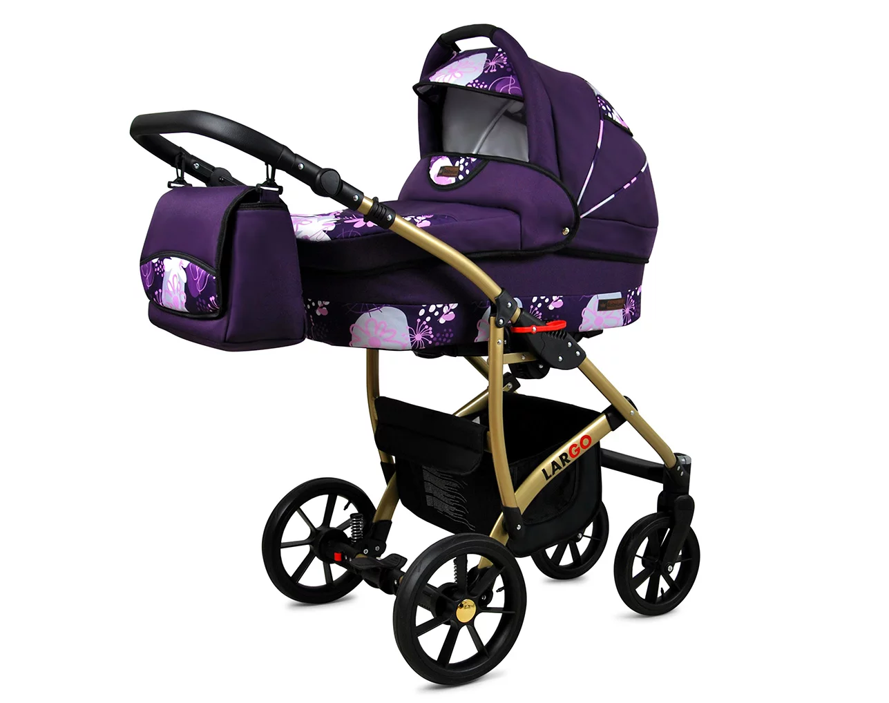 3 in 1 Luxury Stroller and Car Seat - Largo Pram Pushchair and Car seat by Babylux- In Violet Flowers - Image 2