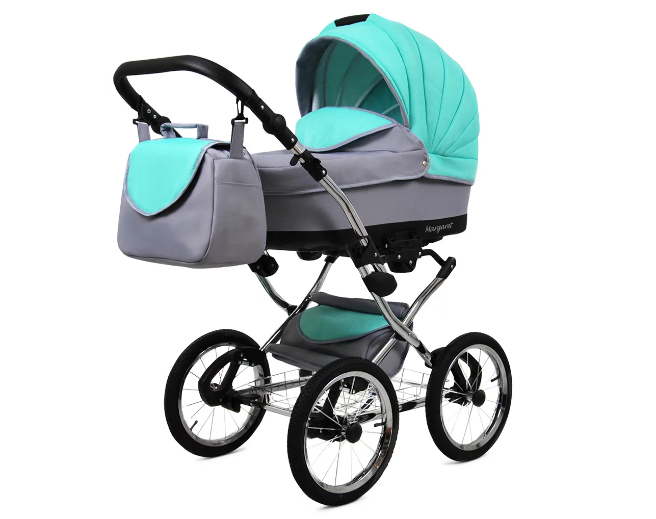 3 in 1 Luxury Stroller and Car Seat - Margaret Exclusive Pram Pushchair and Car seat by Babylux- In Mint - immagine 2