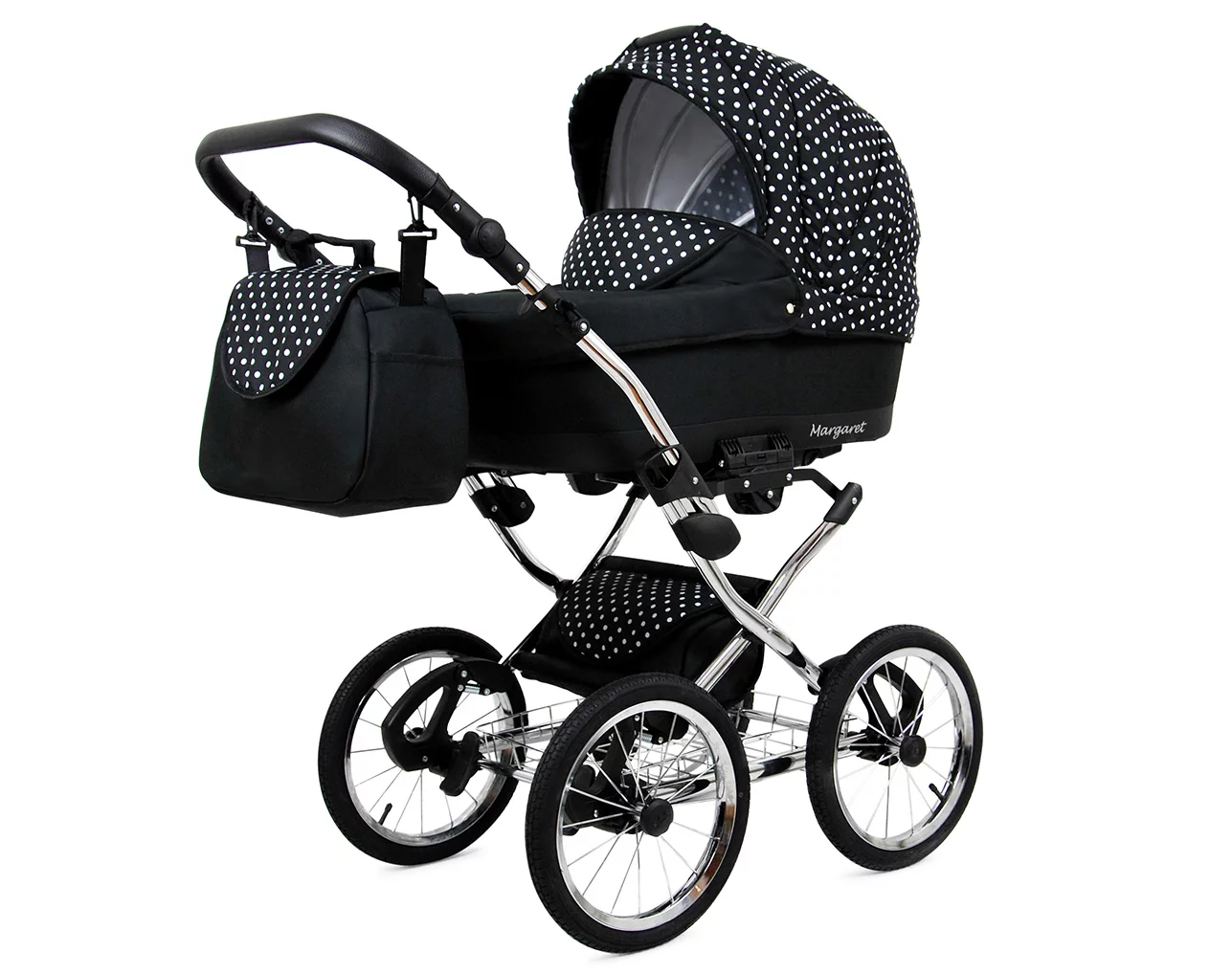 3 in 1 Luxury Stroller and Car Seat - Margaret Exclusive Pram Pushchair and Car seat by Babylux- In White Dots - Bild 2