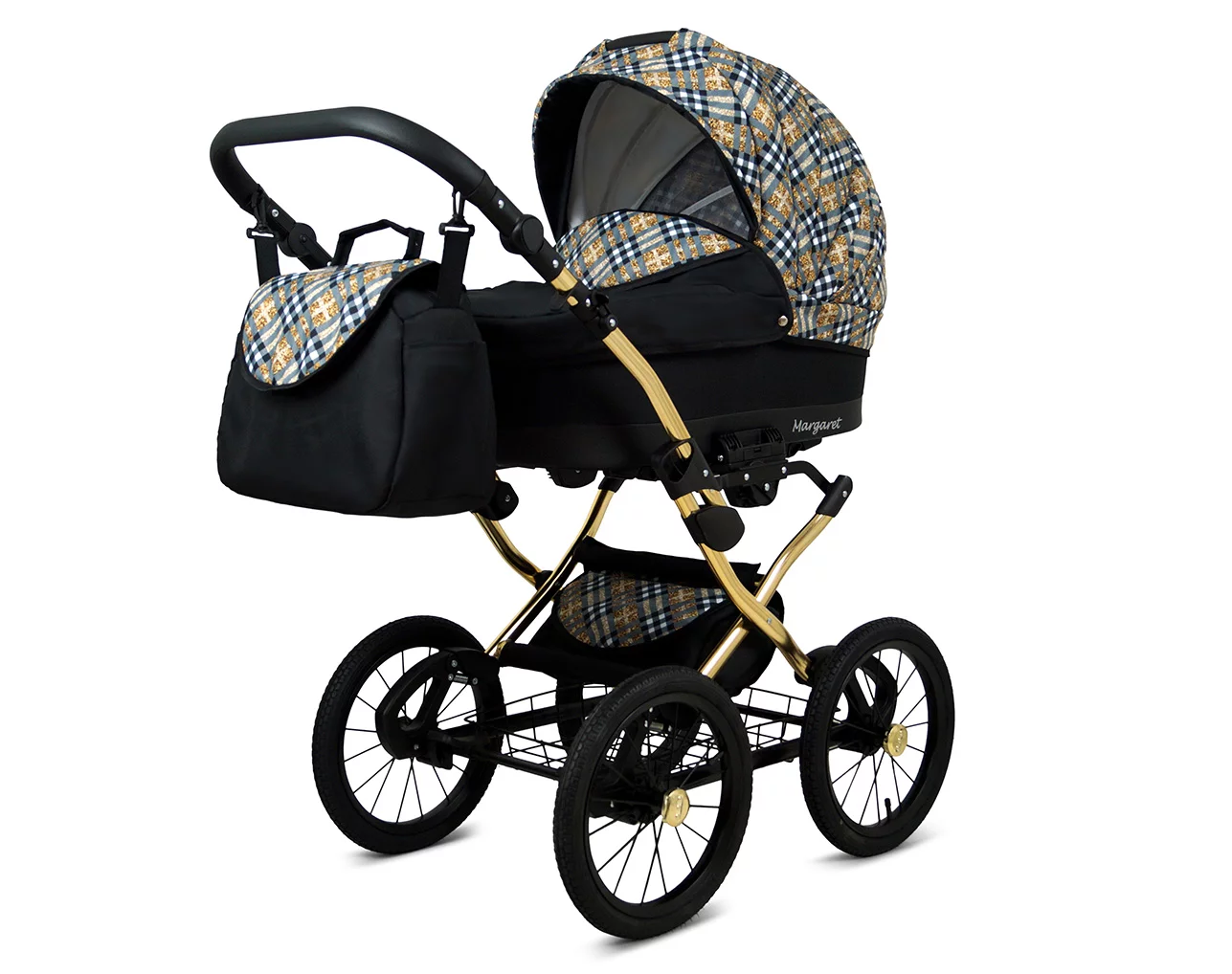3 in 1 Luxury Stroller and Car Seat - Margaret Gold Pram Pushchair and Car seat by Babylux- In Gold Grille - Image 2