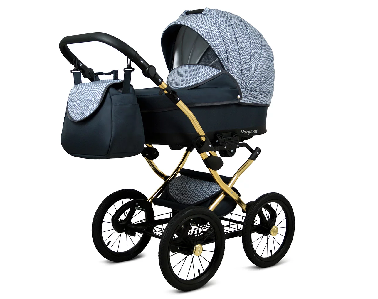 3 in 1 Luxury Stroller and Car Seat - Margaret Gold Pram Pushchair and Car seat by Babylux- In Grey Magic - Image 2