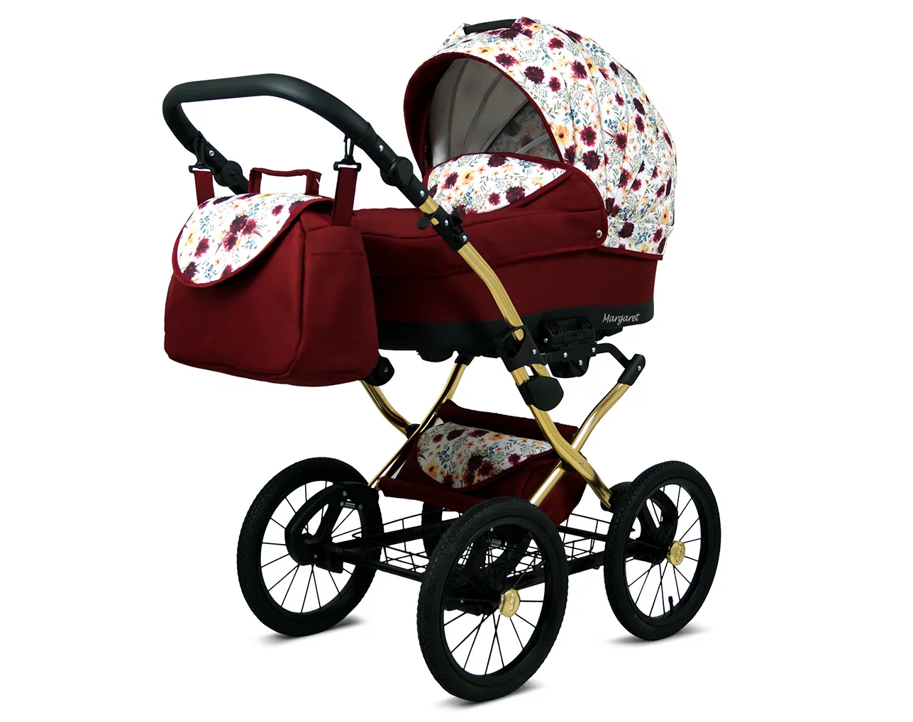 3 in 1 Luxury Stroller and Car Seat - Margaret Gold Pram Pushchair and Car seat by Babylux- In Meadow Flowers - Image 2