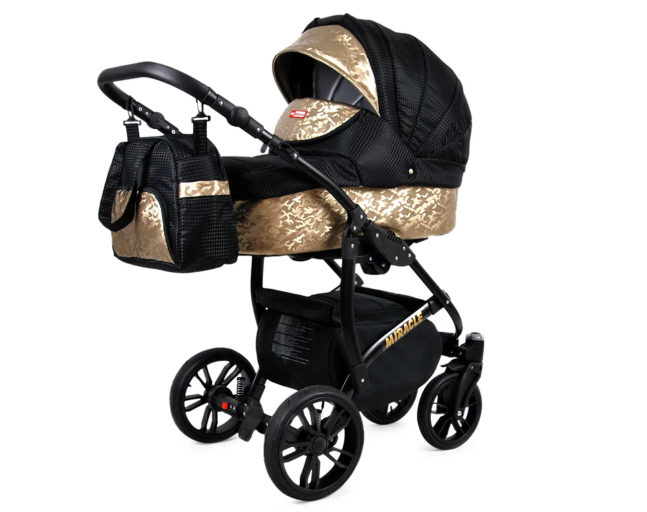 3 in 1 Luxury Stroller and Car Seat - Miracle Pram Pushchair and Car seat by Babylux- In Black Deluxe - Image 2