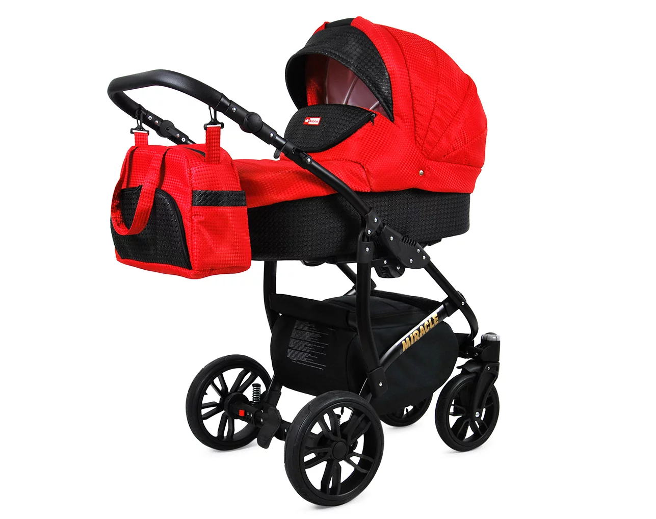 3 in 1 Luxury Stroller and Car Seat - Miracle Pram Pushchair and Car seat by Babylux- In Red Deluxe - Image 2