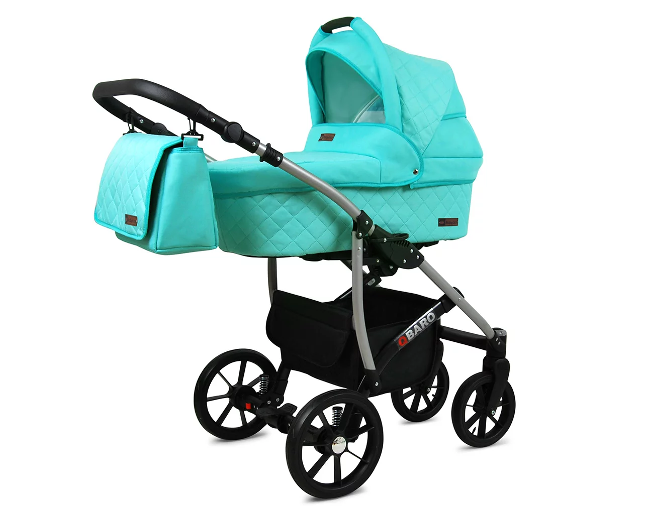 3 in 1 Luxury Stroller and Car Seat - Qbaro Pram Pushchair and Car seat by Babylux- In Mint - Image 2