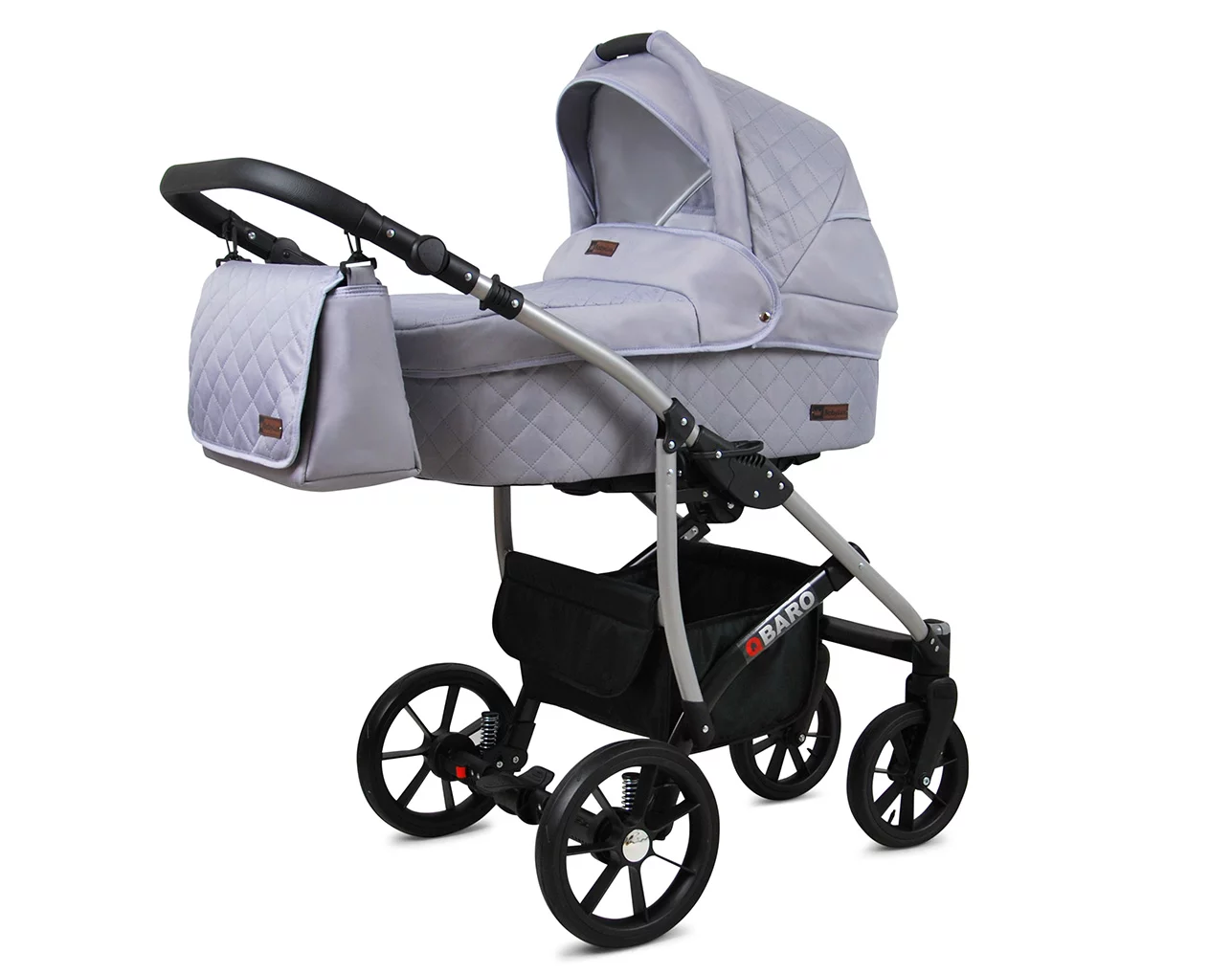 3 in 1 Luxury Stroller and Car Seat - Qbaro Pram Pushchair and Car seat by Babylux- In Silver - Image 2