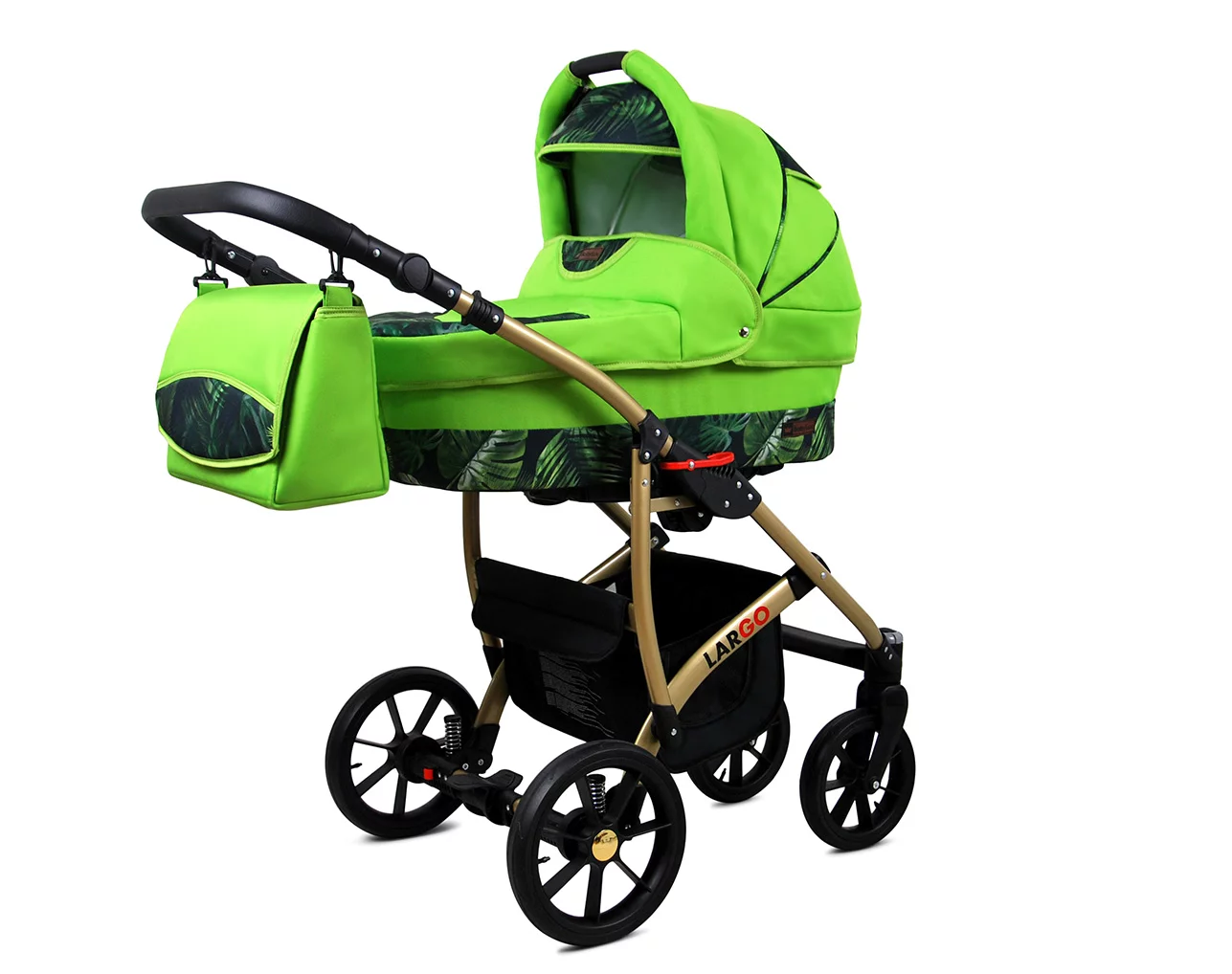 3 in 1 Luxury Stroller and Car Seat - Largo Pram Pushchair and Car seat by Babylux- In Green Leaf - Image 2