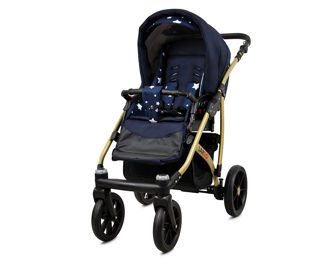 3 in 1 Luxury Stroller and Car Seat - Largo Pram Pushchair and Car seat by Babylux- In Navy Blue Star - Image 3