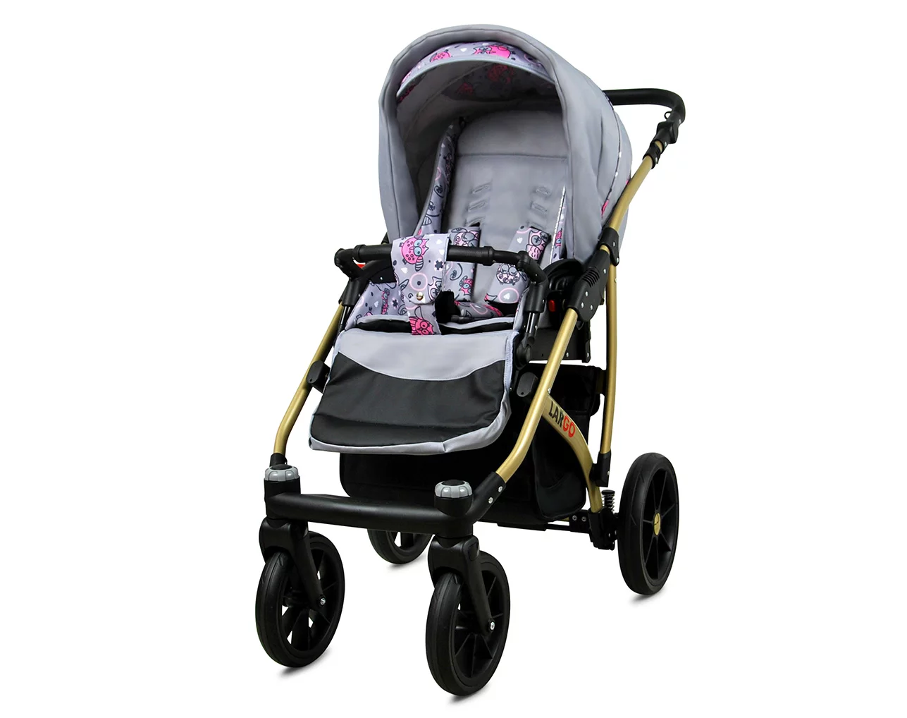 3 in 1 Luxury Stroller and Car Seat - Largo Pram Pushchair and Car seat by Babylux- In Pink Owl - Image 3