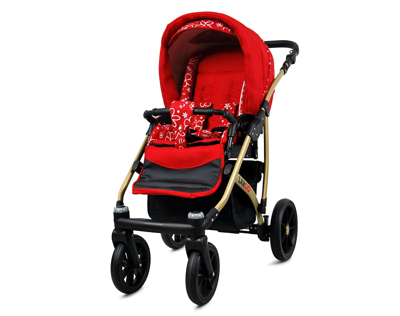 3 in 1 Luxury Stroller and Car Seat - Largo Pram Pushchair and Car seat by Babylux- In Red Flowers - Obrázek 3