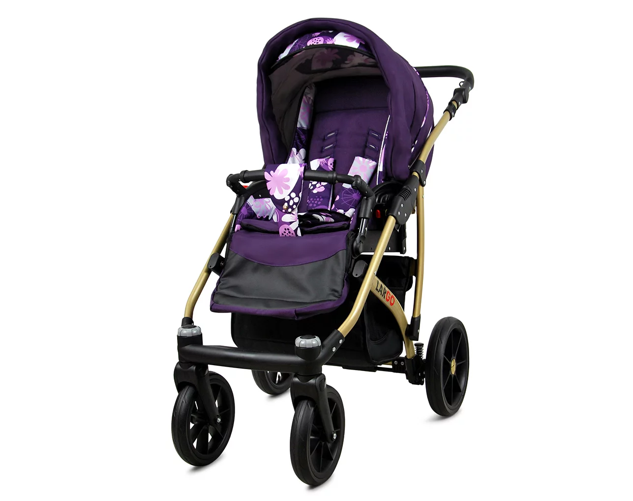 3 in 1 Luxury Stroller and Car Seat - Largo Pram Pushchair and Car seat by Babylux- In Violet Flowers - Image 3