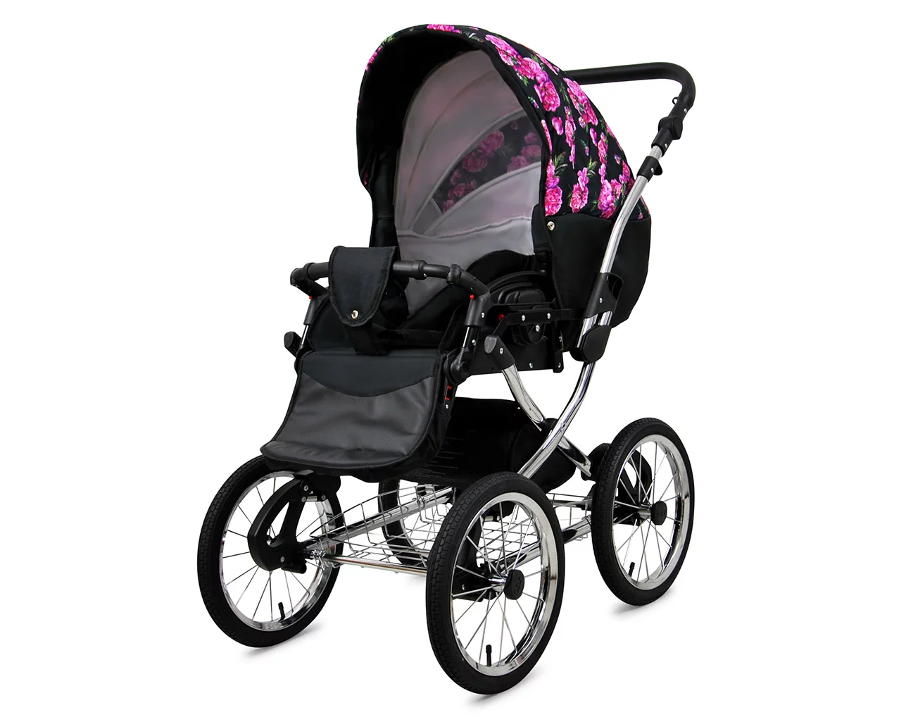 3 in 1 Luxury Stroller and Car Seat - Margaret Exclusive Pram Pushchair and Car seat by Babylux- In Bouquets Peony On Black – Bild 3