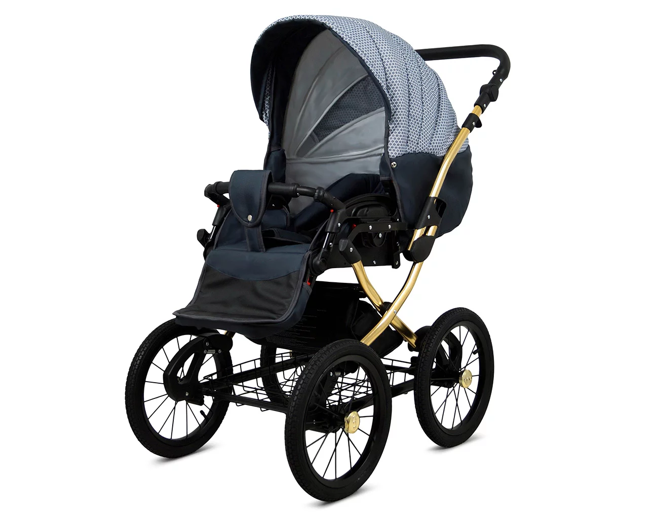3 in 1 Luxury Stroller and Car Seat - Margaret Gold Pram Pushchair and Car seat by Babylux- In Grey Magic - Image 3