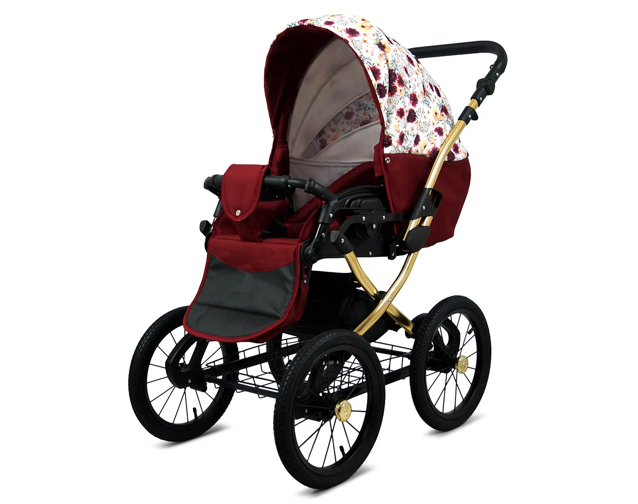 3 in 1 Luxury Stroller and Car Seat - Margaret Gold Pram Pushchair and Car seat by Babylux- In Meadow Flowers - Image 3