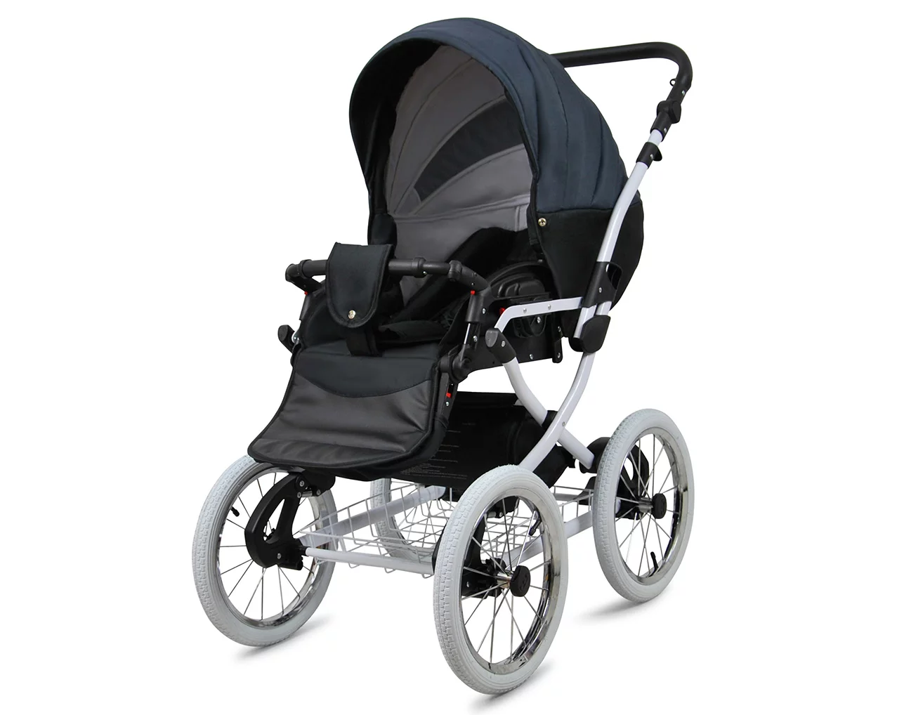 3 in 1 Luxury Stroller and Car Seat - Margaret White Pram Pushchair and Car seat by Babylux- In Black Grey - Image 3