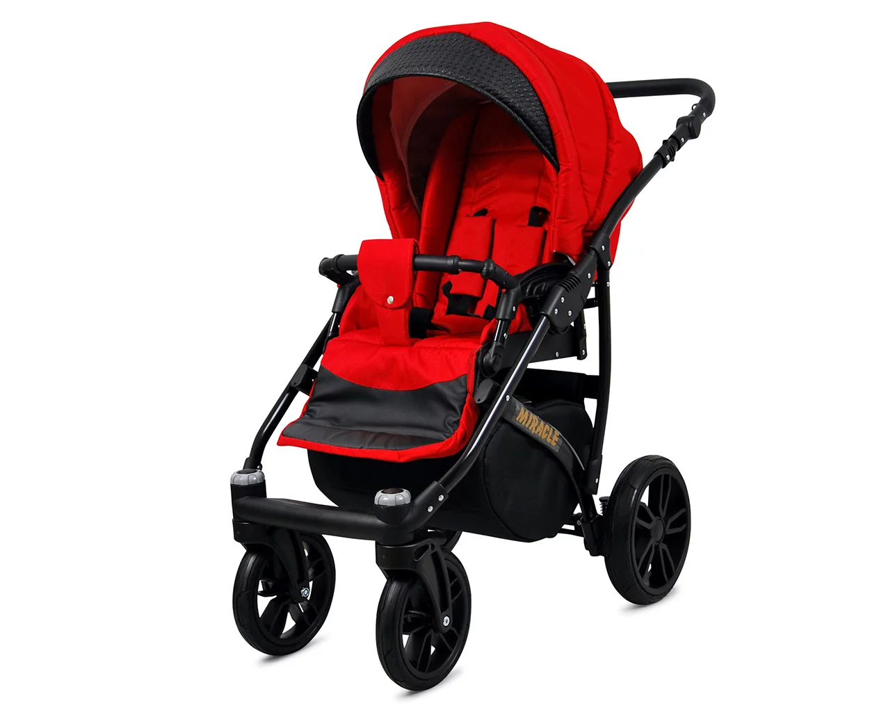3 in 1 Luxury Stroller and Car Seat - Miracle Pram Pushchair and Car seat by Babylux- In Red Deluxe - Image 3