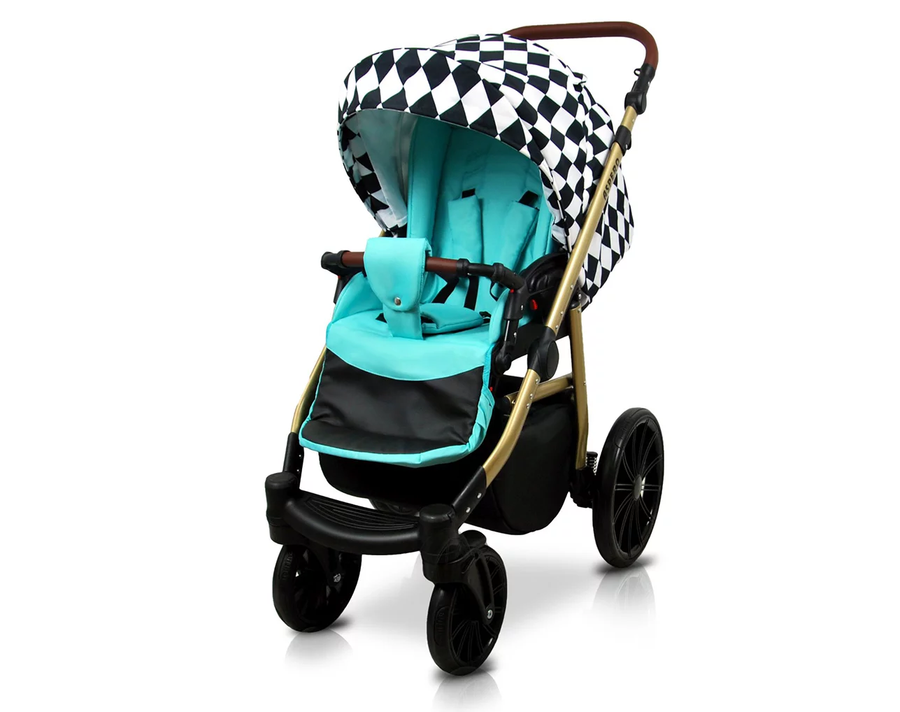 3 in 1 Luxury Stroller and Car Seat - Aspero Pram Pushchair and Car seat by Babylux- In Mint Diamonds - Image 3