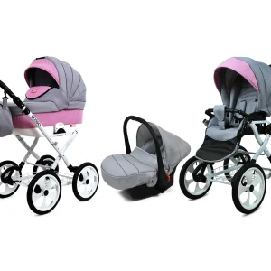 3 in 1 Luxury Stroller and Car Seat - Rosso Pram Pushchair and Car seat by Babylux- In Light Pink