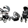 3 in 1 Luxury Stroller and Car Seat - White Lux Pram Pushchair and Car seat by Babylux- In Carbon