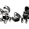 3 in 1 Luxury Stroller and Car Seat - White Lux Pram Pushchair and Car seat by Babylux- In Grey Marble