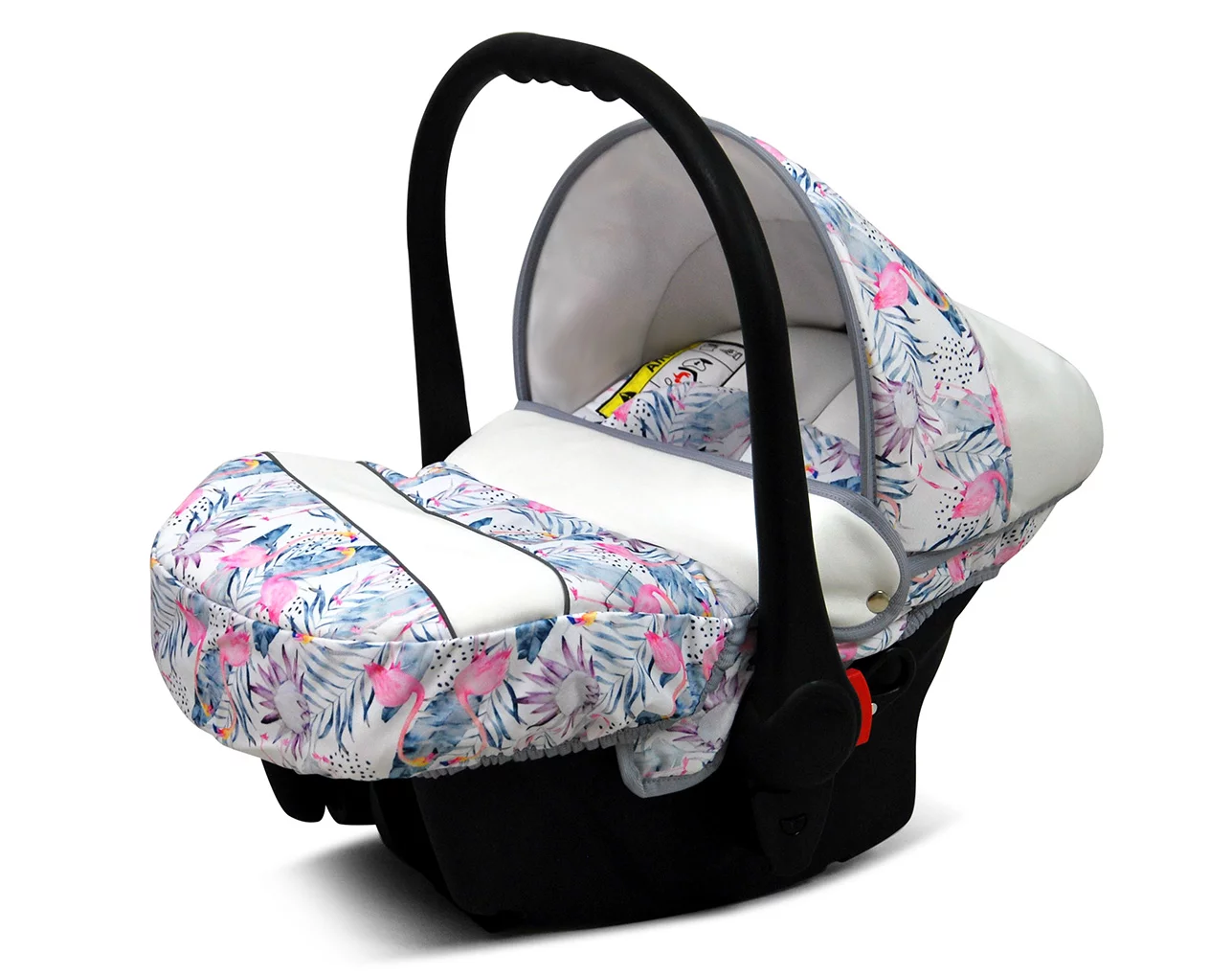 3 in 1 Luxury Stroller and Car Seat - Tropical Pram Pushchair and Car seat by Babylux- In Pastel Flamingos - Image 4