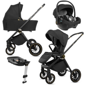 Cochecito y Silla de Coche de Lujo 3 en 1 - New Rosso Luxury Pram Pushchair and Car seat by Babylux- En Negro