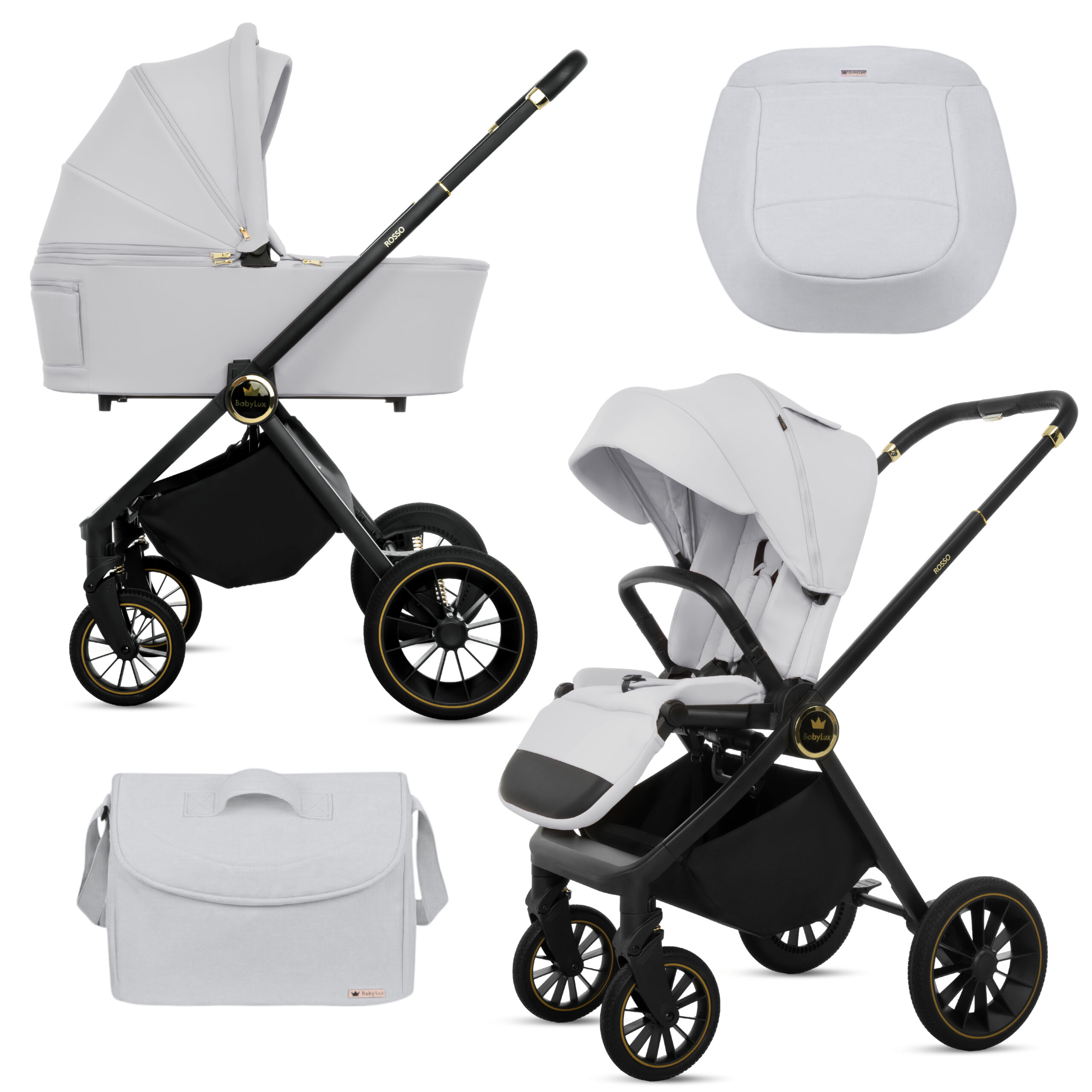 3 in 1 Luxury Stroller and Car Seat - New Rosso Luxury Pram Pushchair and Car seat by Babylux- In Silver - Bild 6