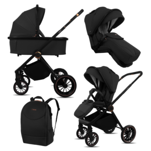Cestovní systém Castor 4 v 1 s autosedačkou, Isofix základnou a batohem v černé barvě