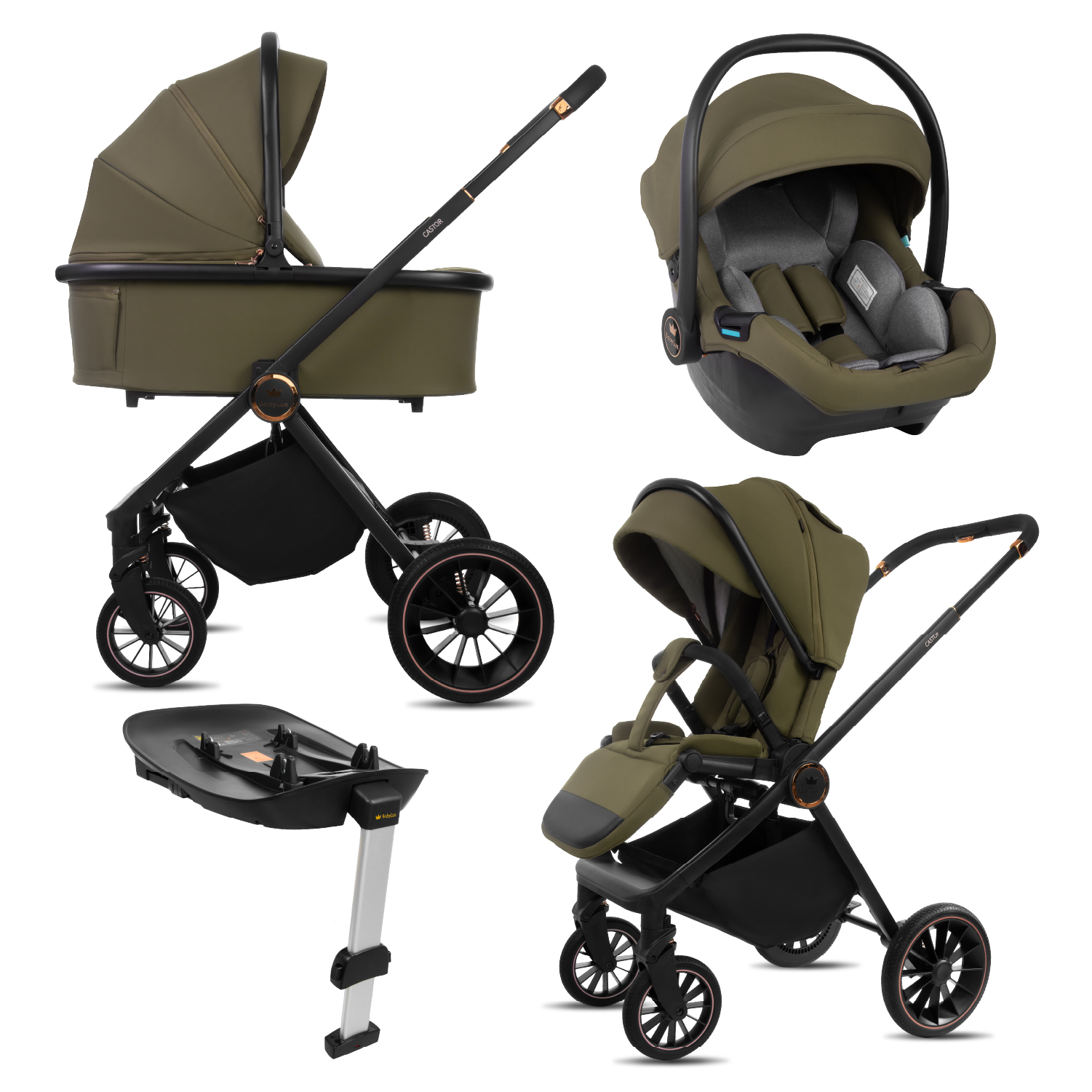 Castor 4 in 1 Stroller Travel System Pushchair with Car Seat & Isofix Base & Backpack in Brown - Obrázek 5