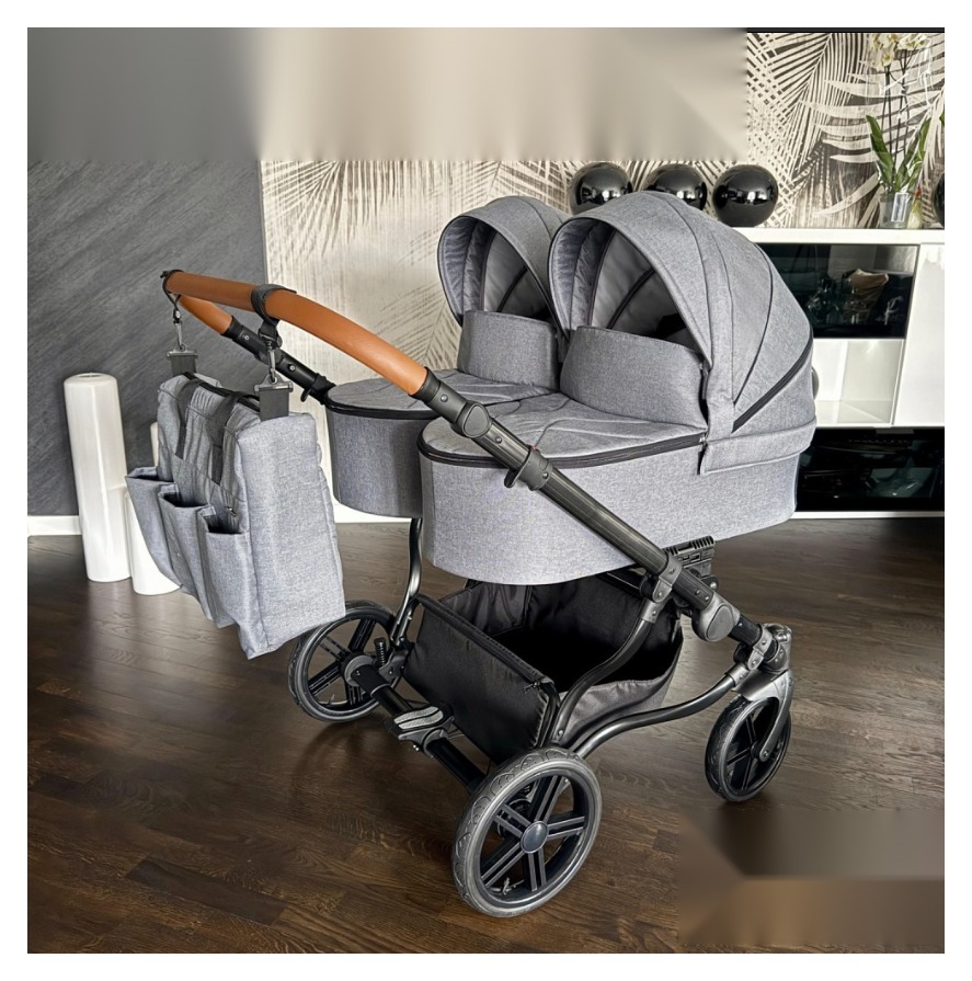 Silver Grey Twin Pram Pushchair – ADBOR Duo Lux Travel System